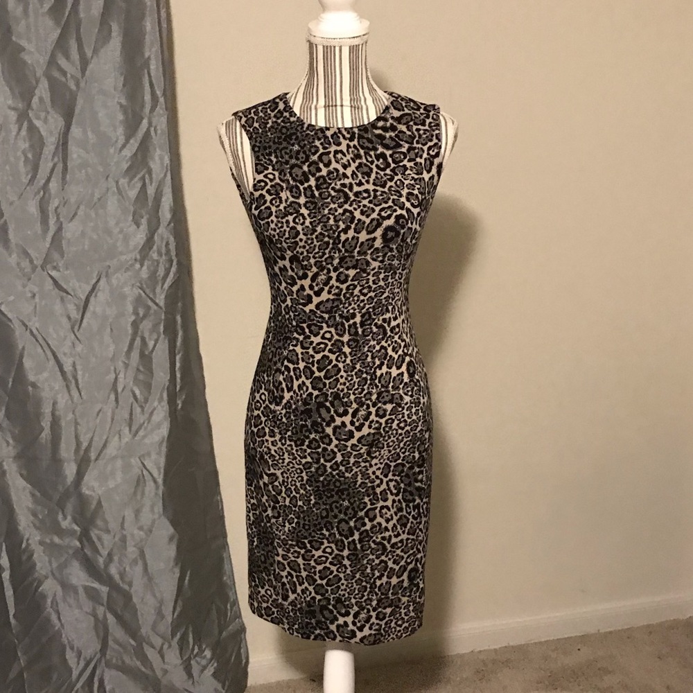 Calvin Klein Leopard Print Sheath Dress Sz 2